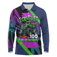 I Crushed 100 Days of School Monster Truck Long Sleeve Polo Shirt 100th Day Boys - Retro Radiant Pattern