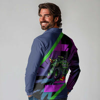 I Crushed 100 Days of School Monster Truck Long Sleeve Polo Shirt 100th Day Boys - Retro Radiant Pattern