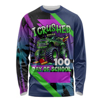 I Crushed 100 Days of School Monster Truck Long Sleeve Shirt 100th Day Boys - Retro Radiant Pattern
