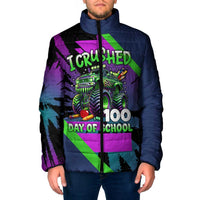 I Crushed 100 Days of School Monster Truck Padded Jacket 100th Day Boys - Retro Radiant Pattern