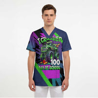 I Crushed 100 Days of School Monster Truck Scrub Top 100th Day Boys - Retro Radiant Pattern