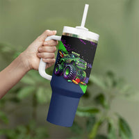 I Crushed 100 Days of School Monster Truck Tumbler With Handle 100th Day Boys - Retro Radiant Pattern