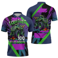 I Crushed 100 Days of School Monster Truck Zipper Polo Shirt 100th Day Boys - Retro Radiant Pattern