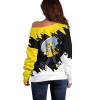 Be Salty Melt Ice Off Shoulder Sweater with Bold Splash Pattern