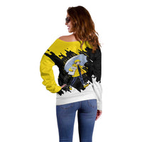 Be Salty Melt Ice Off Shoulder Sweater with Bold Splash Pattern