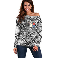 Same Shit Different Costume Off Shoulder Sweater Monochrome Gritty Texture