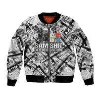 Same Shit Different Costume Sleeve Zip Bomber Jacket Monochrome Gritty Texture