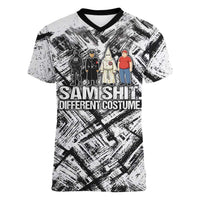 Same Shit Different Costume Women V-Neck T-Shirt Monochrome Gritty Texture