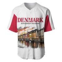 Denmark Kongeriget Heritage Baseball Jersey Vintage Viking Ship And Nyhavn Scenic Illustration