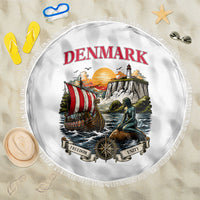 Denmark Kongeriget Heritage Beach Blanket Vintage Viking Ship And Nyhavn Scenic Illustration