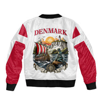 Denmark Kongeriget Heritage Bomber Jacket Vintage Viking Ship And Nyhavn Scenic Illustration