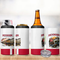 Denmark Kongeriget Heritage 4 in 1 Can Cooler Tumbler Vintage Viking Ship And Nyhavn Scenic Illustration