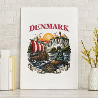 Denmark Kongeriget Heritage Canvas Wall Art Vintage Viking Ship And Nyhavn Scenic Illustration