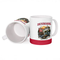 Denmark Kongeriget Heritage Ceramic Mug Vintage Viking Ship And Nyhavn Scenic Illustration