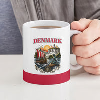 Denmark Kongeriget Heritage Ceramic Mug Vintage Viking Ship And Nyhavn Scenic Illustration