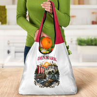 Denmark Kongeriget Heritage Grocery Bag Vintage Viking Ship And Nyhavn Scenic Illustration