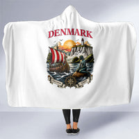 Denmark Kongeriget Heritage Hooded Blanket Vintage Viking Ship And Nyhavn Scenic Illustration