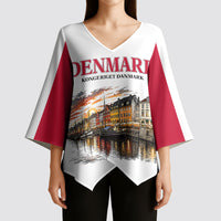 Denmark Kongeriget Heritage Kimono Sleeve Blouse Vintage Viking Ship And Nyhavn Scenic Illustration