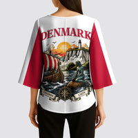 Denmark Kongeriget Heritage Kimono Sleeve Blouse Vintage Viking Ship And Nyhavn Scenic Illustration