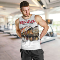 Denmark Kongeriget Heritage Men Tank Top Vintage Viking Ship And Nyhavn Scenic Illustration