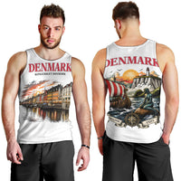Denmark Kongeriget Heritage Men Tank Top Vintage Viking Ship And Nyhavn Scenic Illustration