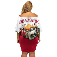 Denmark Kongeriget Heritage Off Shoulder Short Dress Vintage Viking Ship And Nyhavn Scenic Illustration