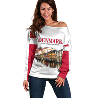Denmark Kongeriget Heritage Off Shoulder Sweater Vintage Viking Ship And Nyhavn Scenic Illustration