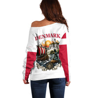 Denmark Kongeriget Heritage Off Shoulder Sweater Vintage Viking Ship And Nyhavn Scenic Illustration