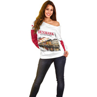 Denmark Kongeriget Heritage Off Shoulder Sweater Vintage Viking Ship And Nyhavn Scenic Illustration