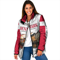 Denmark Kongeriget Heritage Padded Jacket Vintage Viking Ship And Nyhavn Scenic Illustration