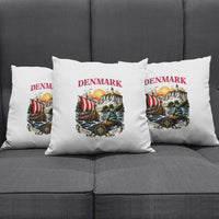 Denmark Kongeriget Heritage Pillow Cover Vintage Viking Ship And Nyhavn Scenic Illustration