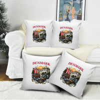 Denmark Kongeriget Heritage Pillow Cover Vintage Viking Ship And Nyhavn Scenic Illustration
