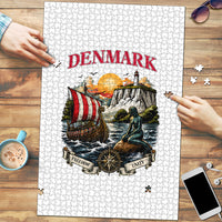 Denmark Kongeriget Heritage Puzzle Vintage Viking Ship And Nyhavn Scenic Illustration
