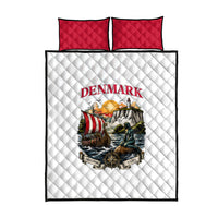 Denmark Kongeriget Heritage Quilt Bed Set Vintage Viking Ship And Nyhavn Scenic Illustration