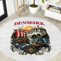 Denmark Kongeriget Heritage Round Carpet Vintage Viking Ship And Nyhavn Scenic Illustration
