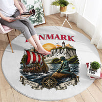 Denmark Kongeriget Heritage Round Carpet Vintage Viking Ship And Nyhavn Scenic Illustration