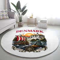 Denmark Kongeriget Heritage Round Carpet Vintage Viking Ship And Nyhavn Scenic Illustration