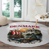 Denmark Kongeriget Heritage Round Carpet Vintage Viking Ship And Nyhavn Scenic Illustration