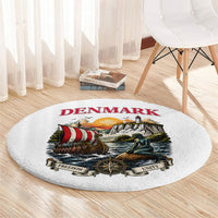 Denmark Kongeriget Heritage Round Carpet Vintage Viking Ship And Nyhavn Scenic Illustration