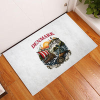 Denmark Kongeriget Heritage Rubber Doormat Vintage Viking Ship And Nyhavn Scenic Illustration