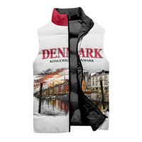 Denmark Kongeriget Heritage Sleeveless Puffer Jacket Vintage Viking Ship And Nyhavn Scenic Illustration
