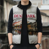 Denmark Kongeriget Heritage Sleeveless Puffer Jacket Vintage Viking Ship And Nyhavn Scenic Illustration