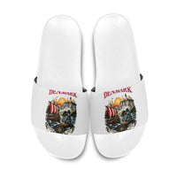 Denmark Kongeriget Heritage Slide Sandals Vintage Viking Ship And Nyhavn Scenic Illustration
