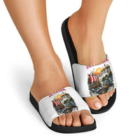 Denmark Kongeriget Heritage Slide Sandals Vintage Viking Ship And Nyhavn Scenic Illustration