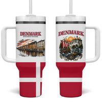 Denmark Kongeriget Heritage Tumbler With Handle Vintage Viking Ship And Nyhavn Scenic Illustration