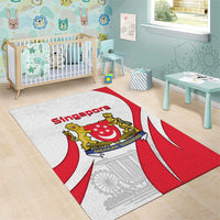 Singapore National Crest Area Rug with City Skyline and Lion Design