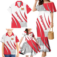 Singapore National Crest Family Matching Mermaid Dress and Hawaiian Shirt with City Skyline and Lion Design