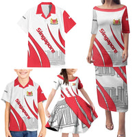 Singapore National Crest Family Matching Puletasi and Hawaiian Shirt with City Skyline and Lion Design