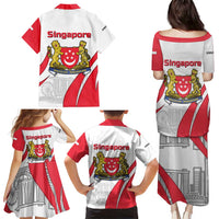 Singapore National Crest Family Matching Puletasi and Hawaiian Shirt with City Skyline and Lion Design