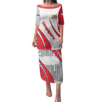 Singapore National Crest Family Matching Puletasi and Hawaiian Shirt with City Skyline and Lion Design